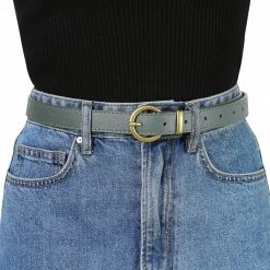 Allegra K Accessories Women PU Leather Belts Bronze Metal Pin Buckle Thin Waist Belts For Jeans Dress