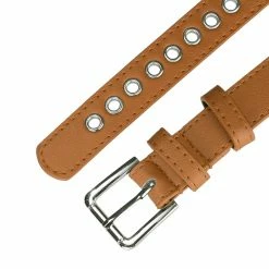 Allegra K Women Grommet Belt PU Leather Metal Buckle Skinny Waist Hollow Belts Accessories