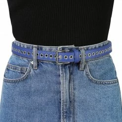 Allegra K Women Grommet Belt PU Leather Metal Buckle Skinny Waist Hollow Belts Accessories