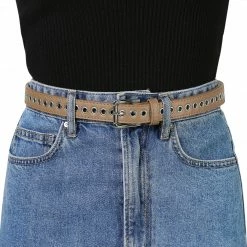 Allegra K Women Grommet Belt PU Leather Metal Buckle Skinny Waist Hollow Belts Accessories