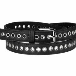 Allegra K Women Grommet Belt PU Leather Metal Buckle Skinny Waist Hollow Belts Accessories