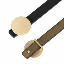 Allegra K Faux Leather Skinny Belt For Women Round Metal Buckle Waist Belts For Jeans Dress Accessories