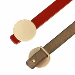 Allegra K Faux Leather Skinny Belt For Women Round Metal Buckle Waist Belts For Jeans Dress Accessories