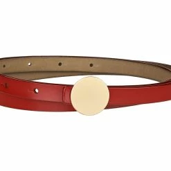 Allegra K Faux Leather Skinny Belt For Women Round Metal Buckle Waist Belts For Jeans Dress Accessories