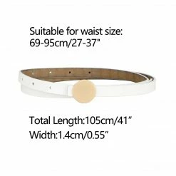 Allegra K Faux Leather Skinny Belt For Women Round Metal Buckle Waist Belts For Jeans Dress Accessories