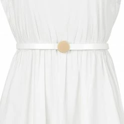 Allegra K Faux Leather Skinny Belt For Women Round Metal Buckle Waist Belts For Jeans Dress Accessories