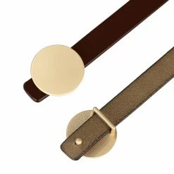 Allegra K Faux Leather Skinny Belt For Women Round Metal Buckle Waist Belts For Jeans Dress Accessories