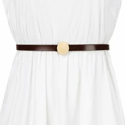 Allegra K Faux Leather Skinny Belt For Women Round Metal Buckle Waist Belts For Jeans Dress Accessories