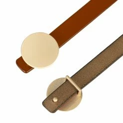 Allegra K Faux Leather Skinny Belt For Women Round Metal Buckle Waist Belts For Jeans Dress Accessories