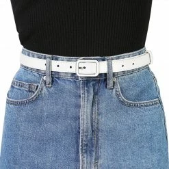 Allegra K Thin Waist Belts For Women Rectangle Pin Buckle Skinny Leather Belt For Pants Dress