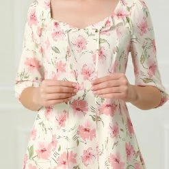 Allegra K Women's Floral Print Bow Tie Neck 3/4 Sleeve Layered Mini Dress 35 Allegra K Women's Floral Print Bow Tie Neck 3/4 Sleeve Layered Mini Dress