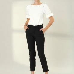 Allegra K Women's Round Neck Short Puff Sleeves Ruffle Top Blouses 12 Allegra K Women's Round Neck Short Puff Sleeves Ruffle Top Blouses