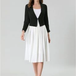 Allegra K Women's Notched Lapel Ruched Sleeve Jackets Business Crop Blazer