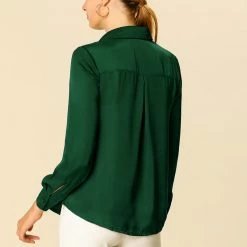 Allegra K V Neck Long Sleeve Work Shirt