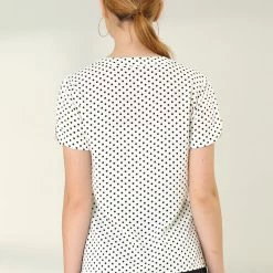 Allegra K Women's Dots Printed V Neck Short Sleeve Work Office Blouse Top