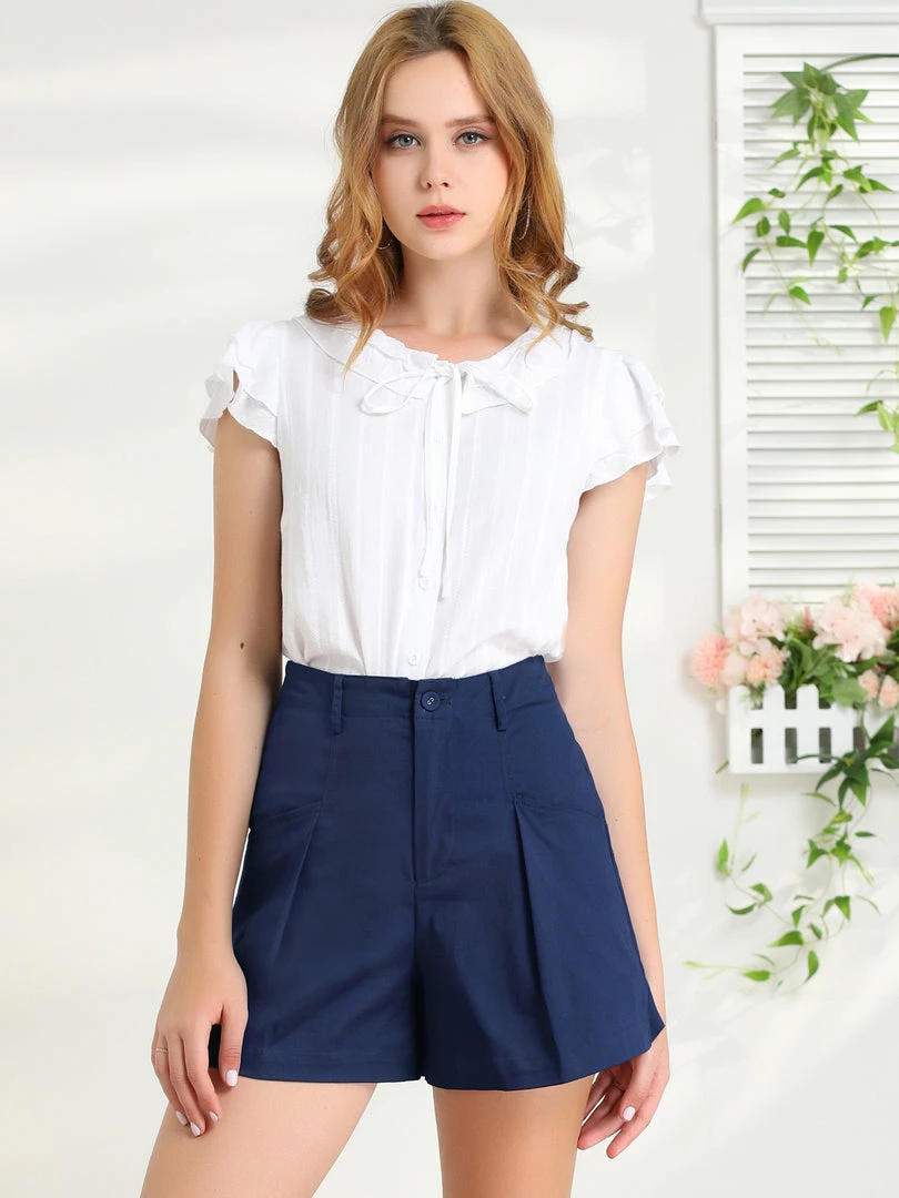 Allegra K Women's Summer Belted Cotton Work Office High Waist Shorts With Pockets 12 Allegra K Women's Summer Belted Cotton Work Office High Waist Shorts With Pockets