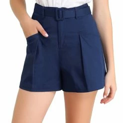 Allegra K Women's Summer Belted Cotton Work Office High Waist Shorts With Pockets 22 Allegra K Women's Summer Belted Cotton Work Office High Waist Shorts With Pockets