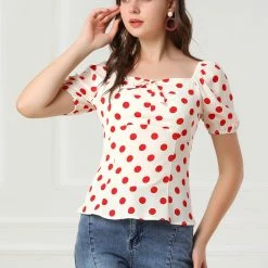 Allegra K Women's Polka Dots Sweetheart Neck Bow Tie Sweet Top 13 Allegra K Women's Polka Dots Sweetheart Neck Bow Tie Sweet Top