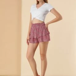 Allegra K Women's Floral Ruffle Smocked Waist Layered Skirt Shorts 11 Allegra K Women's Floral Ruffle Smocked Waist Layered Skirt Shorts
