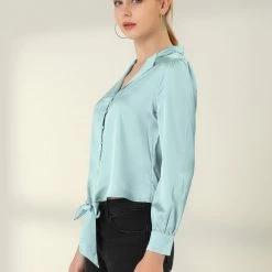 Allegra K Women's Elegant Button Down Shirts Puff Sleeve Tie Front Satin Blouse Top 13 Allegra K Women's Elegant Button Down Shirts Puff Sleeve Tie Front Satin Blouse Top