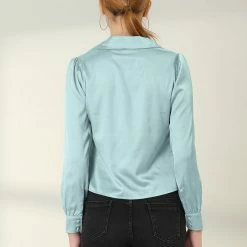 Allegra K Women's Elegant Button Down Shirts Puff Sleeve Tie Front Satin Blouse Top 14 Allegra K Women's Elegant Button Down Shirts Puff Sleeve Tie Front Satin Blouse Top