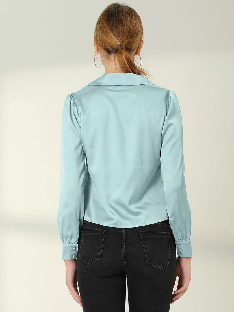 Allegra K Women's Elegant Button Down Shirts Puff Sleeve Tie Front Satin Blouse Top 8 Allegra K Women's Elegant Button Down Shirts Puff Sleeve Tie Front Satin Blouse Top