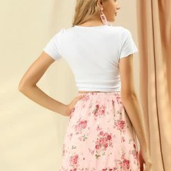 Allegra K Women's Cute Mini Skirt Summer A-Line High Waisted Floral Ruffle Short Skirts 14 Allegra K Women's Cute Mini Skirt Summer A-Line High Waisted Floral Ruffle Short Skirts