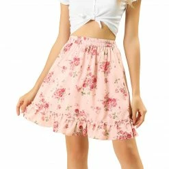 Allegra K Women's Cute Mini Skirt Summer A-Line High Waisted Floral Ruffle Short Skirts