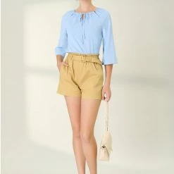 Allegra K Women's Self-Tie Neck Cut Out Raglan Sleeves Work Office Blouse Tops 18 Allegra K Women's Self-Tie Neck Cut Out Raglan Sleeves Work Office Blouse Tops