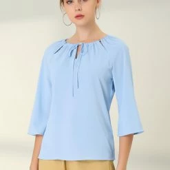 Allegra K Women's Self-Tie Neck Cut Out Raglan Sleeves Work Office Blouse Tops 19 Allegra K Women's Self-Tie Neck Cut Out Raglan Sleeves Work Office Blouse Tops
