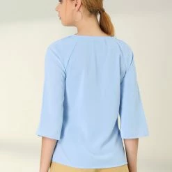 Allegra K Women's Self-Tie Neck Cut Out Raglan Sleeves Work Office Blouse Tops 20 Allegra K Women's Self-Tie Neck Cut Out Raglan Sleeves Work Office Blouse Tops