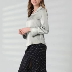 Allegra K Women's Turndown Collar V Neck Solid Long Sleeve Office Work Blouse