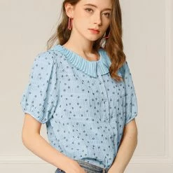 Allegra K Women's Floral Embroidery Blouse Peter Pan Collar Button Down Shirt 59 Allegra K Women's Floral Embroidery Blouse Peter Pan Collar Button Down Shirt