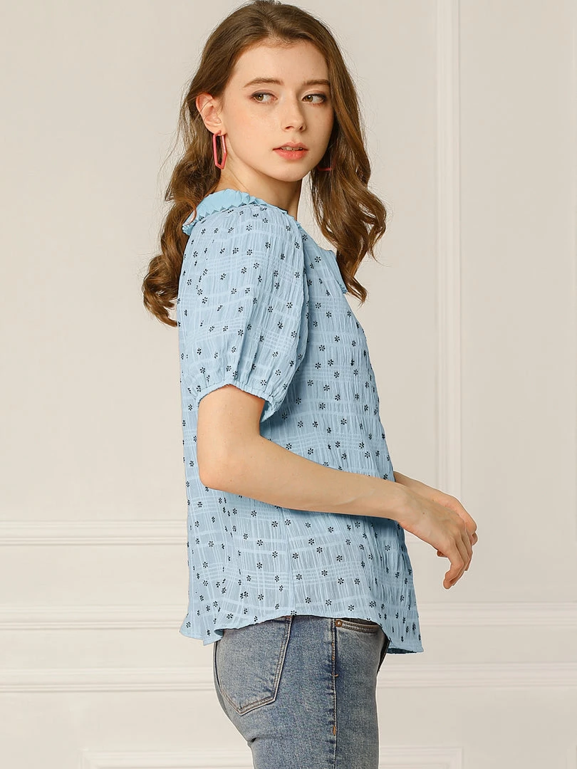 Allegra K Women's Floral Embroidery Blouse Peter Pan Collar Button Down Shirt 25 Allegra K Women's Floral Embroidery Blouse Peter Pan Collar Button Down Shirt