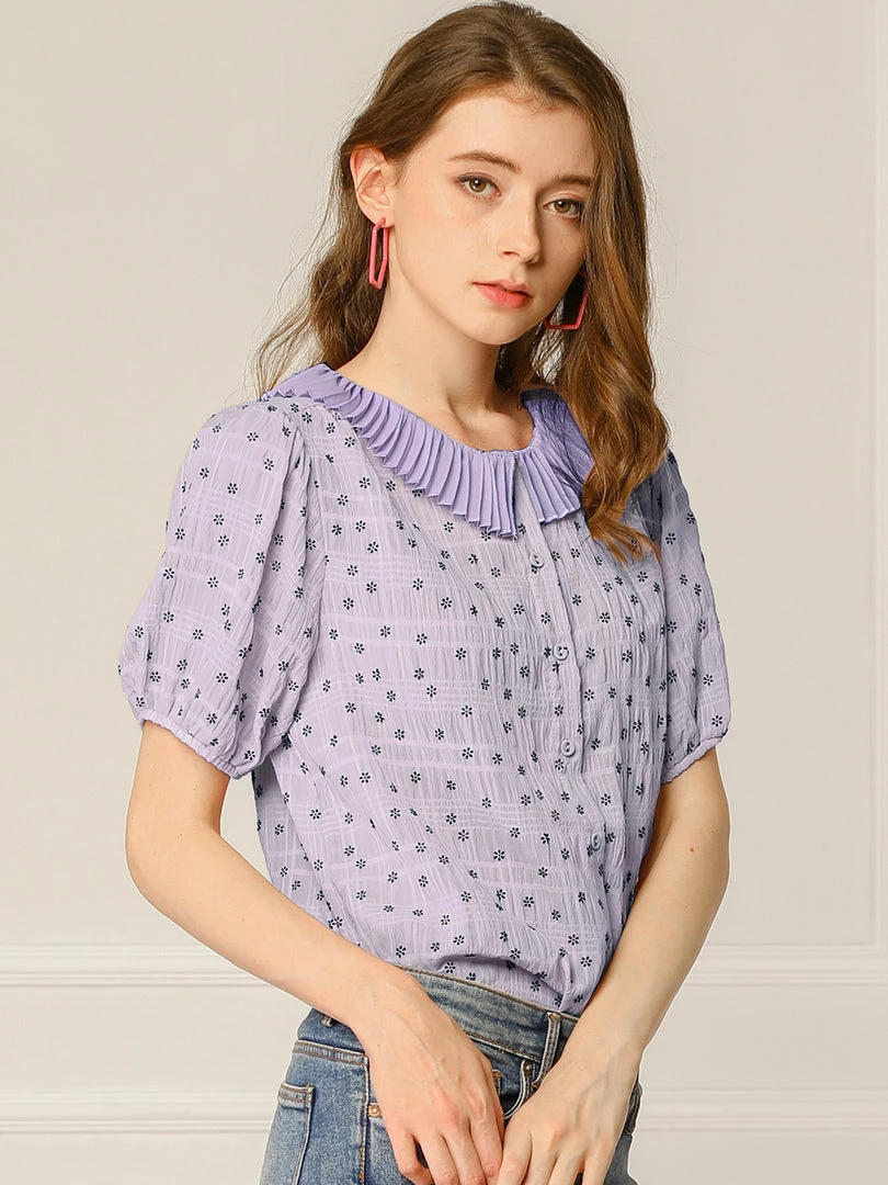 Allegra K Women's Floral Embroidery Blouse Peter Pan Collar Button Down Shirt 17 Allegra K Women's Floral Embroidery Blouse Peter Pan Collar Button Down Shirt