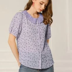 Allegra K Women's Floral Embroidery Blouse Peter Pan Collar Button Down Shirt 54 Allegra K Women's Floral Embroidery Blouse Peter Pan Collar Button Down Shirt