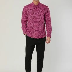 Allegra K Tops Men Vintage Leopard Print Button Down Long Sleeve Cotton Casual Shirt