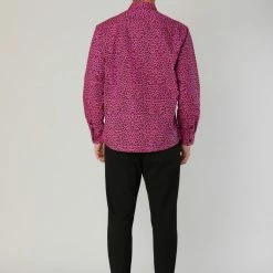 Allegra K Tops Men Vintage Leopard Print Button Down Long Sleeve Cotton Casual Shirt