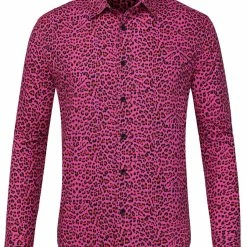 Allegra K Tops Men Vintage Leopard Print Button Down Long Sleeve Cotton Casual Shirt