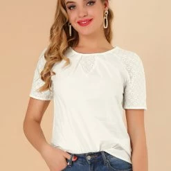 Allegra K Women's Casual Summer Contrast Panel Short Sleeve Cotton Top Blouse 11 Allegra K Women's Casual Summer Contrast Panel Short Sleeve Cotton Top Blouse
