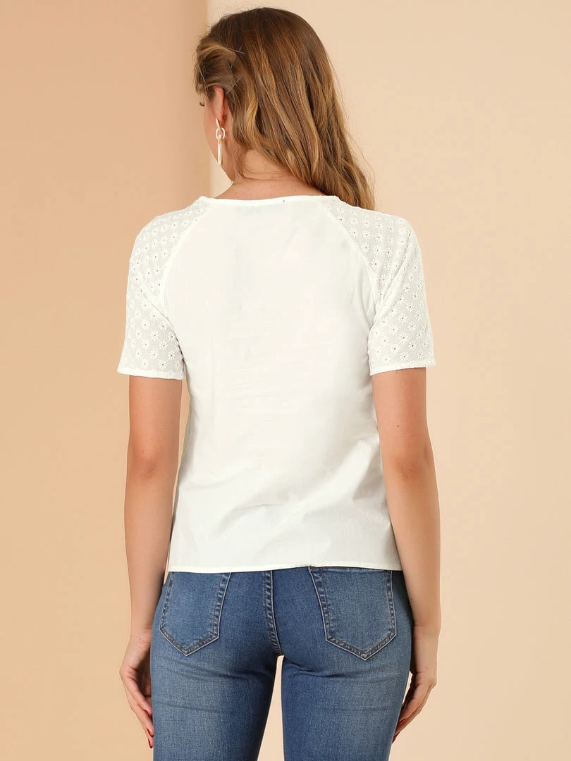 Allegra K Women's Casual Summer Contrast Panel Short Sleeve Cotton Top Blouse 8 Allegra K Women's Casual Summer Contrast Panel Short Sleeve Cotton Top Blouse