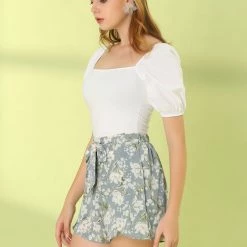 Allegra K Women's Casual Elastic Waist Summer Beach Floral Shorts