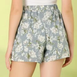 Allegra K Women's Casual Elastic Waist Summer Beach Floral Shorts