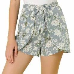 Allegra K Women's Casual Elastic Waist Summer Beach Floral Shorts