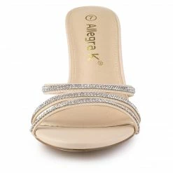 Allegra K Shoes Women's Rhinestone Strappy Heel Mules
