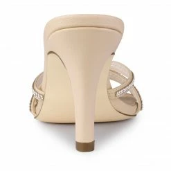 Allegra K Shoes Women's Rhinestone Strappy Heel Mules