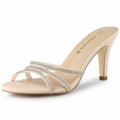 Allegra K Shoes Women's Rhinestone Strappy Heel Mules