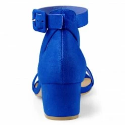 Allegra K Women's Ankle Strap Block Low Heel Sandals Shoes