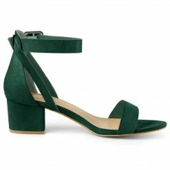 Allegra K Women's Ankle Strap Block Low Heel Sandals Shoes