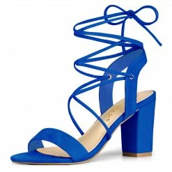 Allegra K Shoes Women's Slingback Lace Up Block Heels Sandals